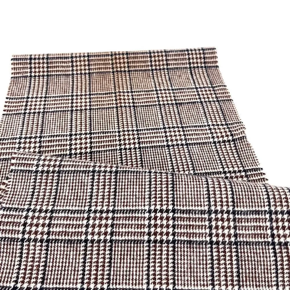Vintage Hilltop Scotland 100% Wool Scarf Black Brown Plaid Unisex 54